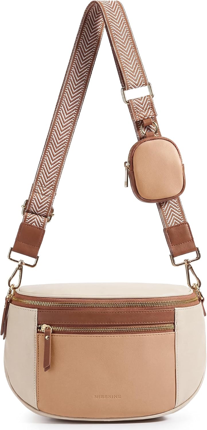 Missnine Bolso Cruzado, Bolsos Cruzados de Cuero Medianos para Mujeres Bolso de Viaje, Bolso de Hombro con Ranuras de Bloqueo RFID