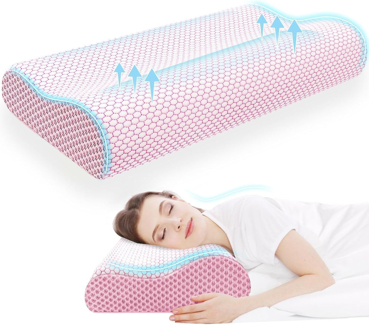 Almohada cervical ergonómica para dormir, tamaño Queen rosa | Almoh...