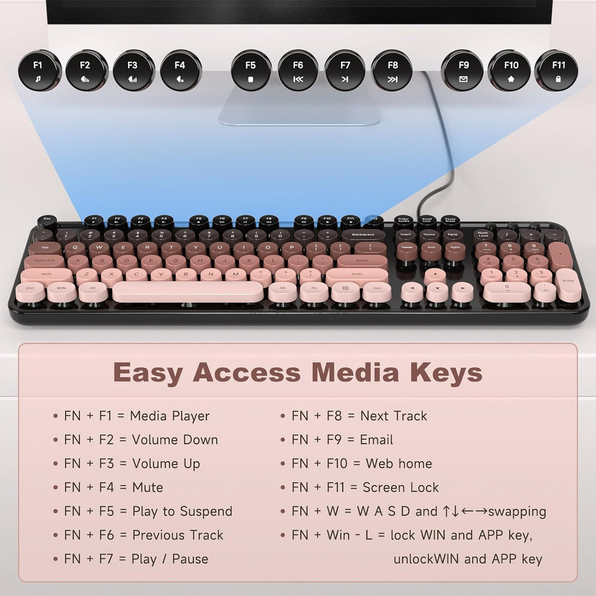 Dilter Teclado de computadora con cable, teclado USB de tamaño comp...