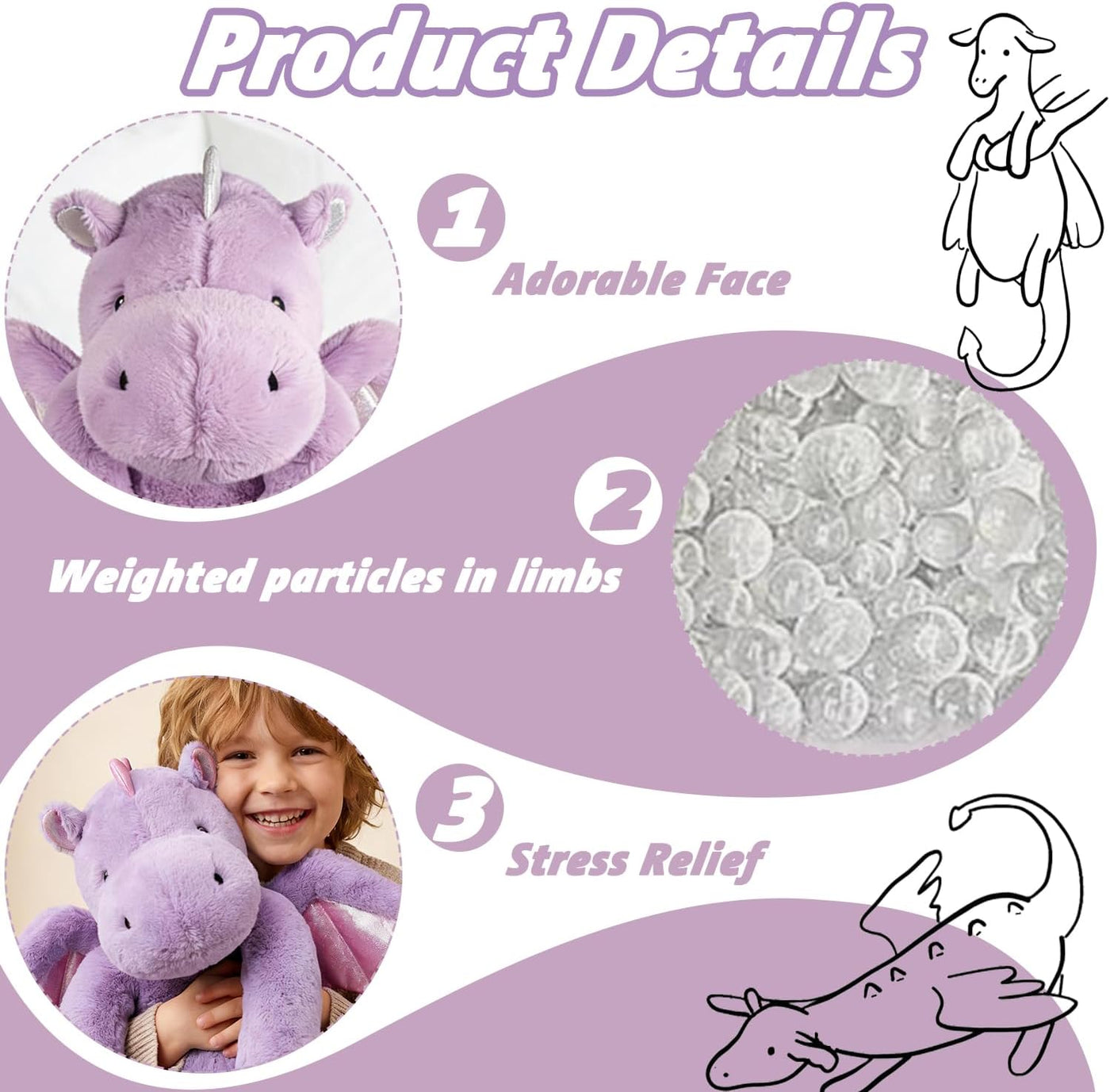 ARELUX Peluche de dragón grande, bonito peluche de pterosaurio mora...
