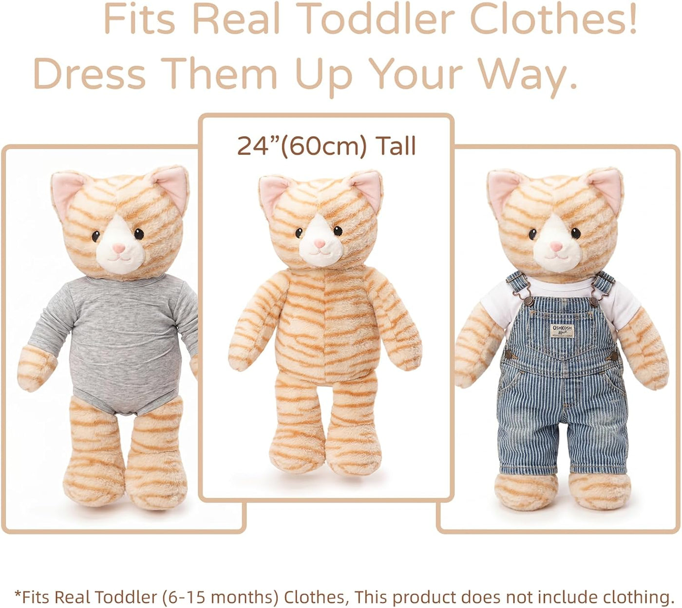 WEIGEDU Peluche de gato de peluche aderezable, 24.8 pulgadas | Se a...