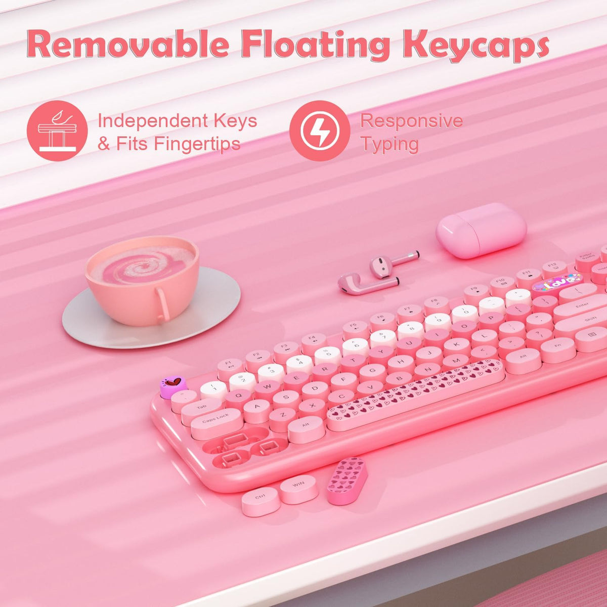 Teclado y mouse inalámbricos, MOFII con 104 teclas redondas, teclad...