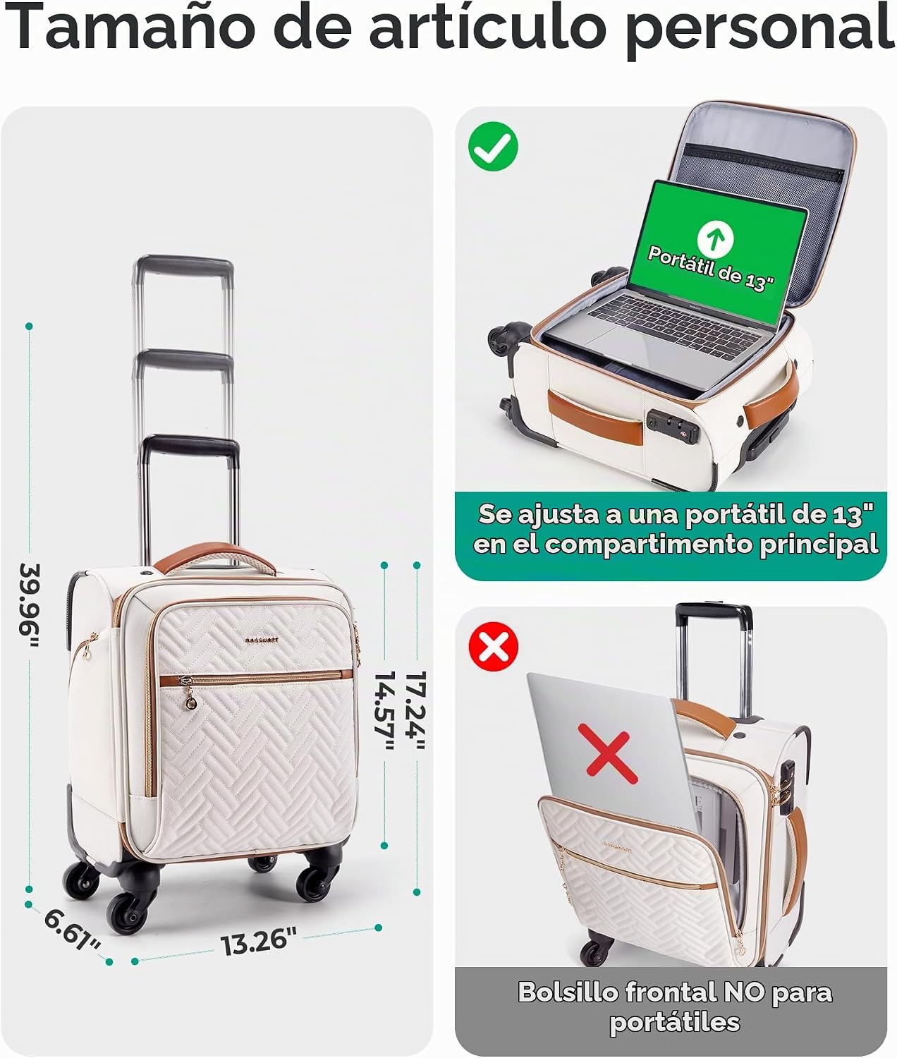 BAGSMART - Maleta de mano para debajo del asiento de 16 pulgadas, c...