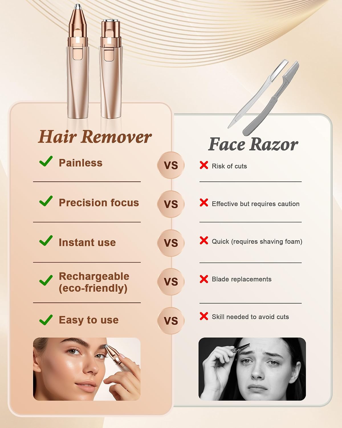 Depiladora y Recortador de Cejas para Mujeres: Afeitadora Facial Re...
