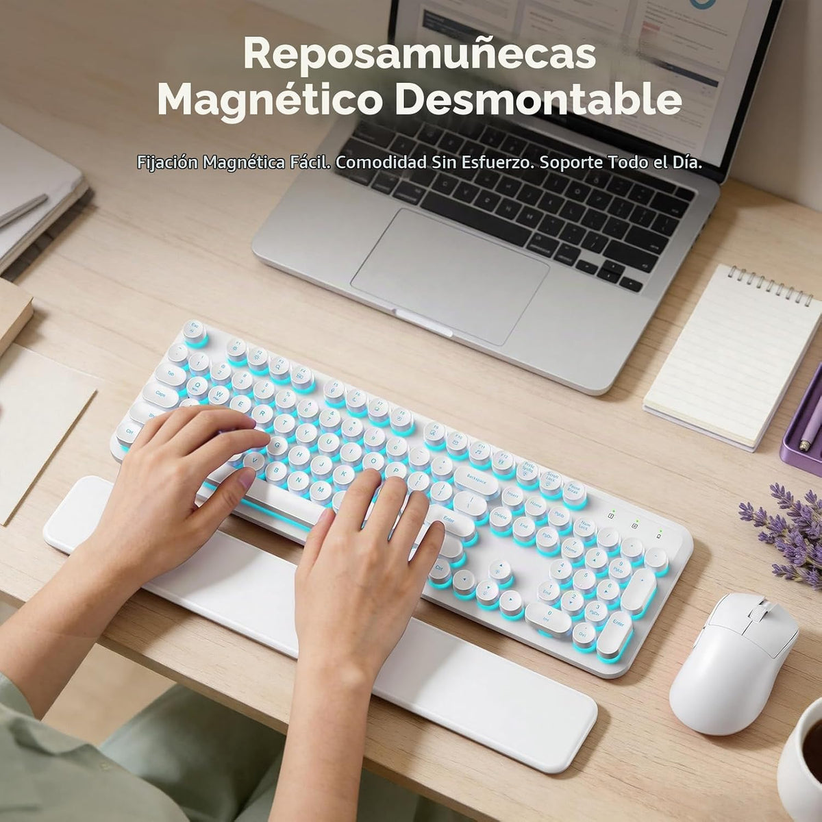 Combo de teclado y ratón inalámbricos, teclas redondas retroilumina...