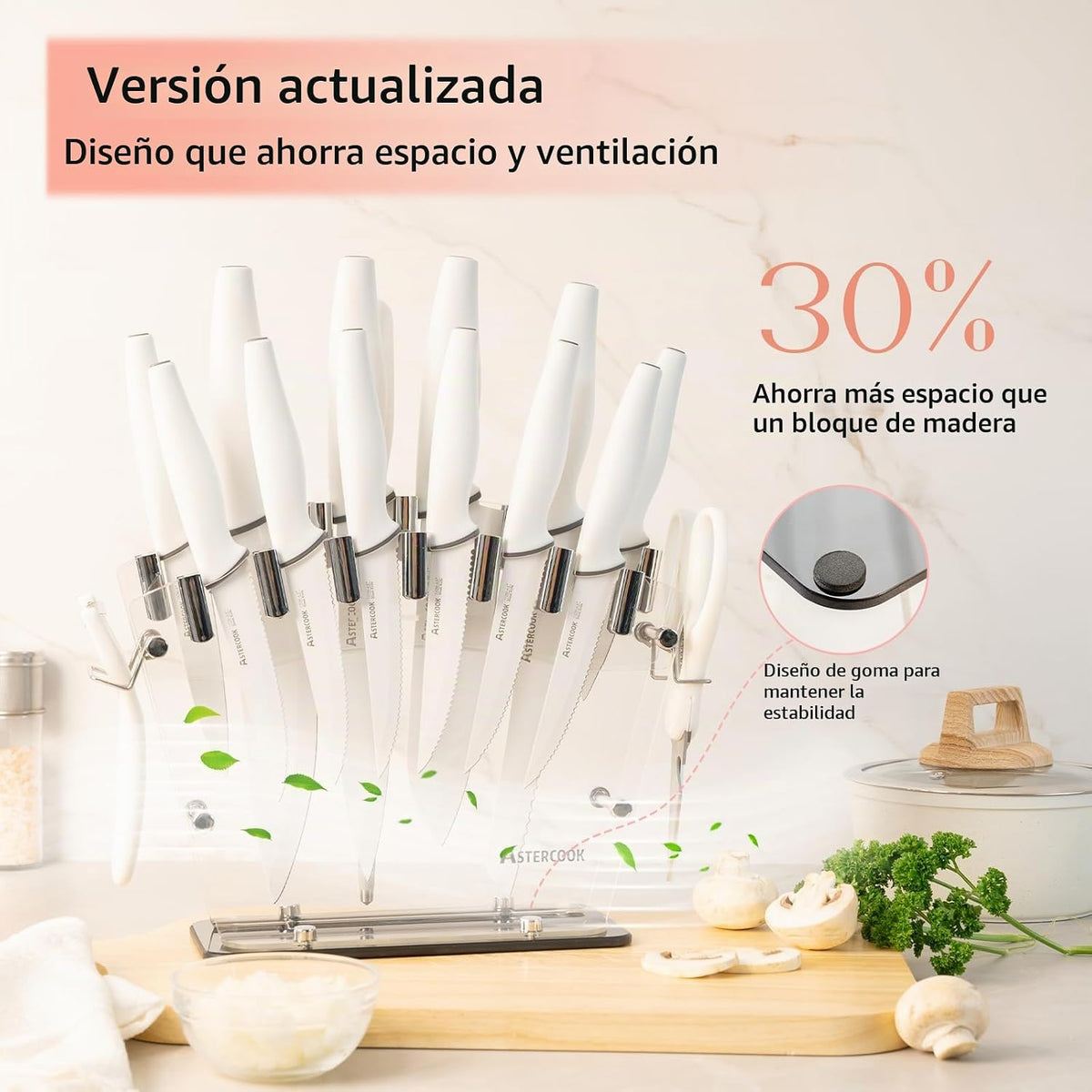 Astercook - Juego de cuchillos con bloque y afilador, juego de cuch...