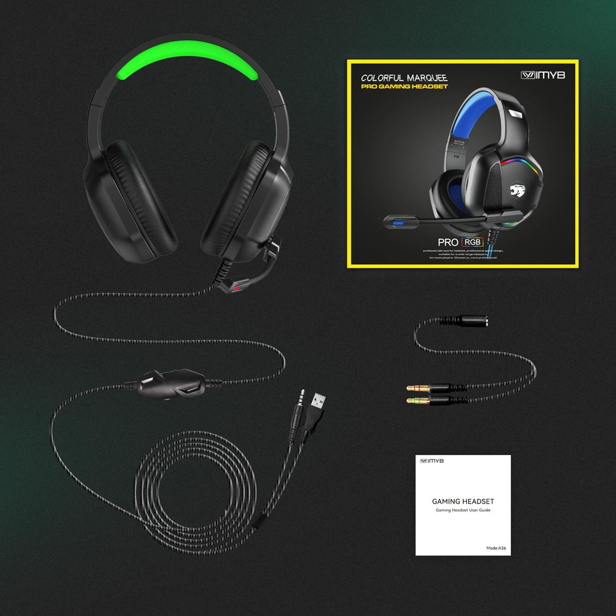 IMYB A36 Auriculares para juegos con micrófono estéreo para PC, PS5...
