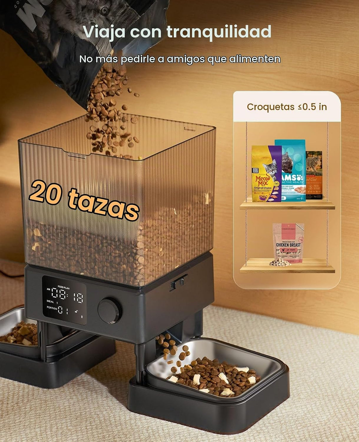 oneisall Comedero automático para gatos para 2 gatos, 20 tazas\/5 L...