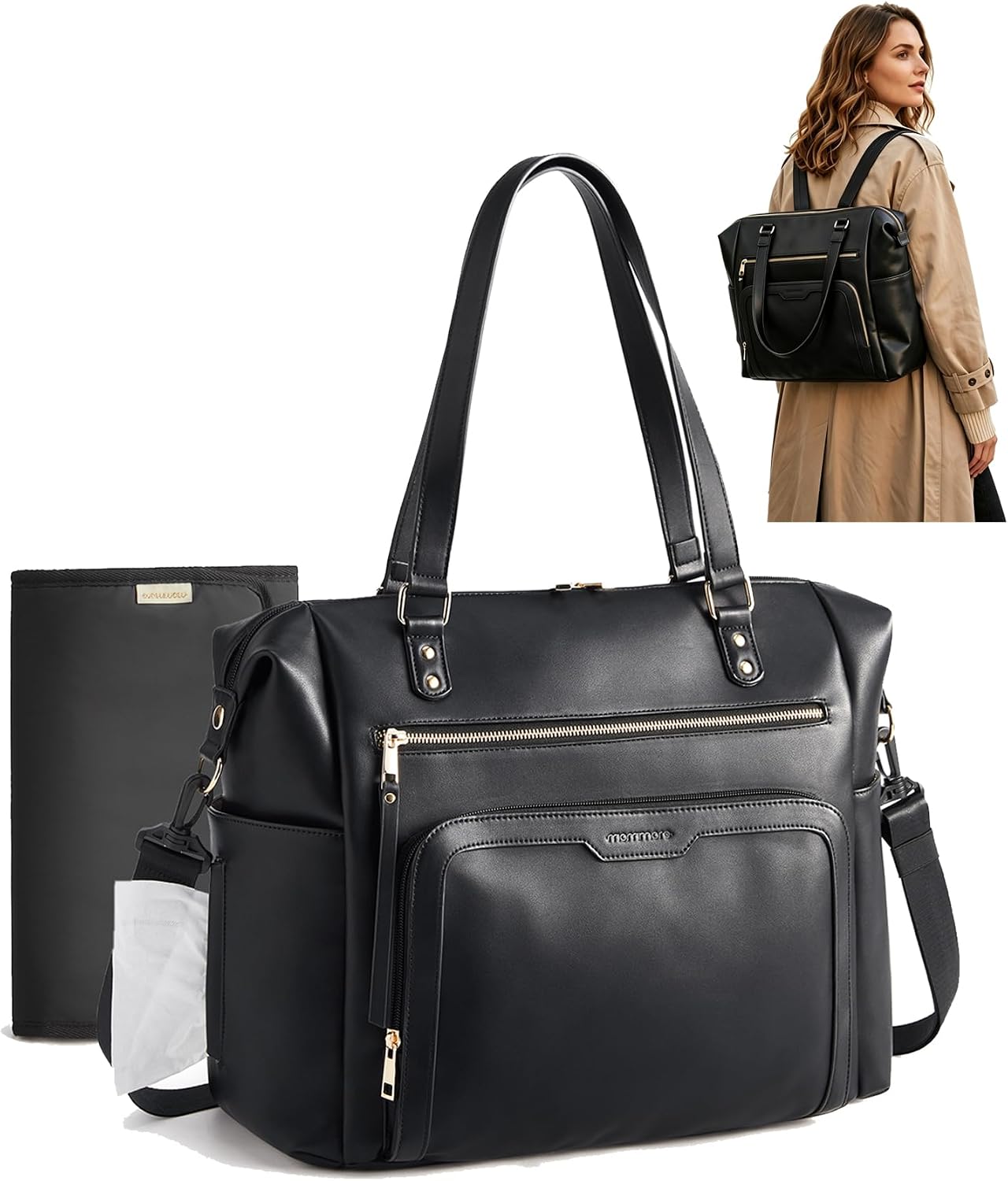 mommore Bolsa de pañales, bolsa de pañales grande con cambiador imp...