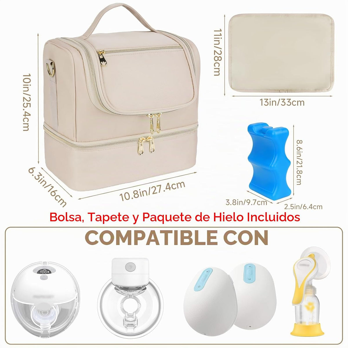Jaffzora Bolsa de bomba portátil con compartimento refrigerante par...