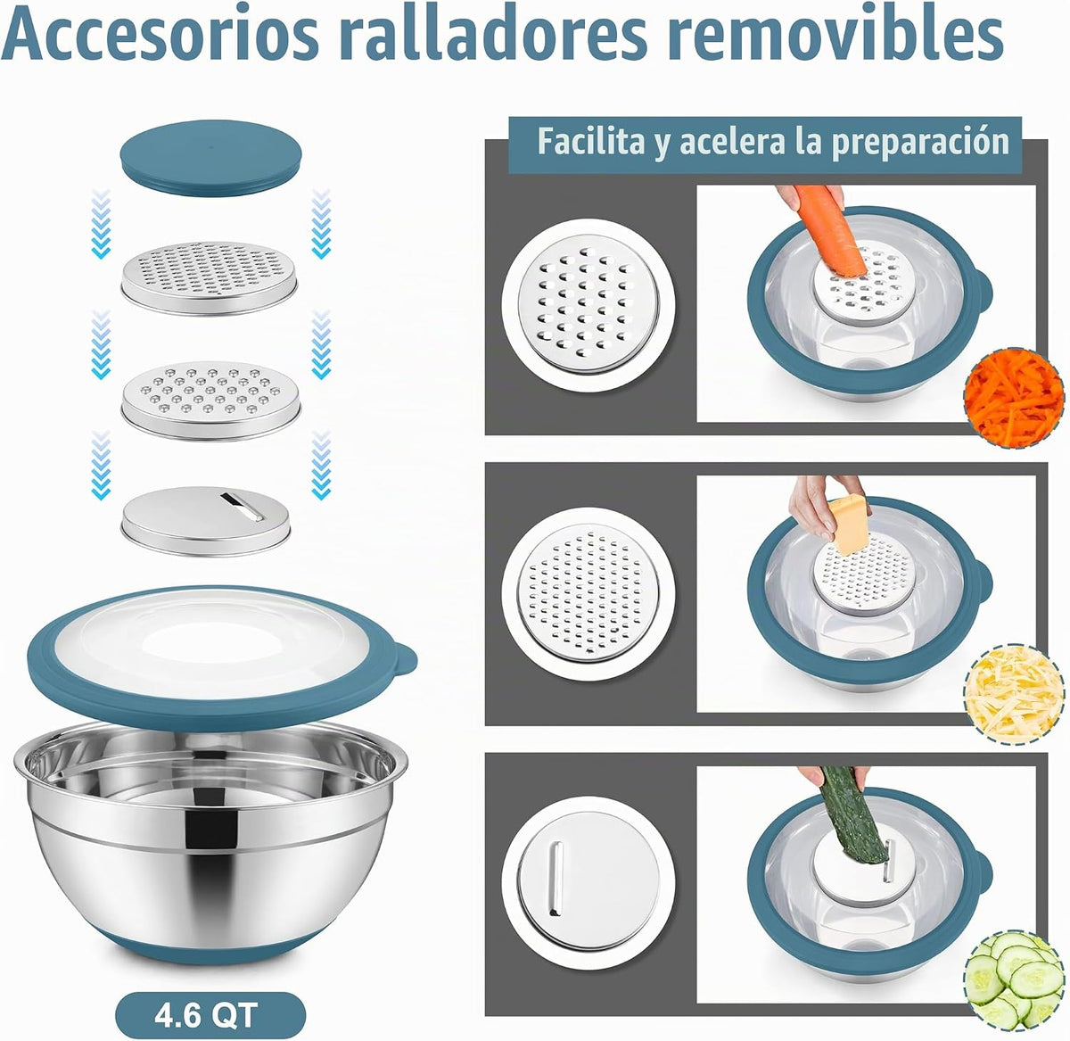 E-far Juego de tazones para mezclar con tapas, 15 piezas de tazones...