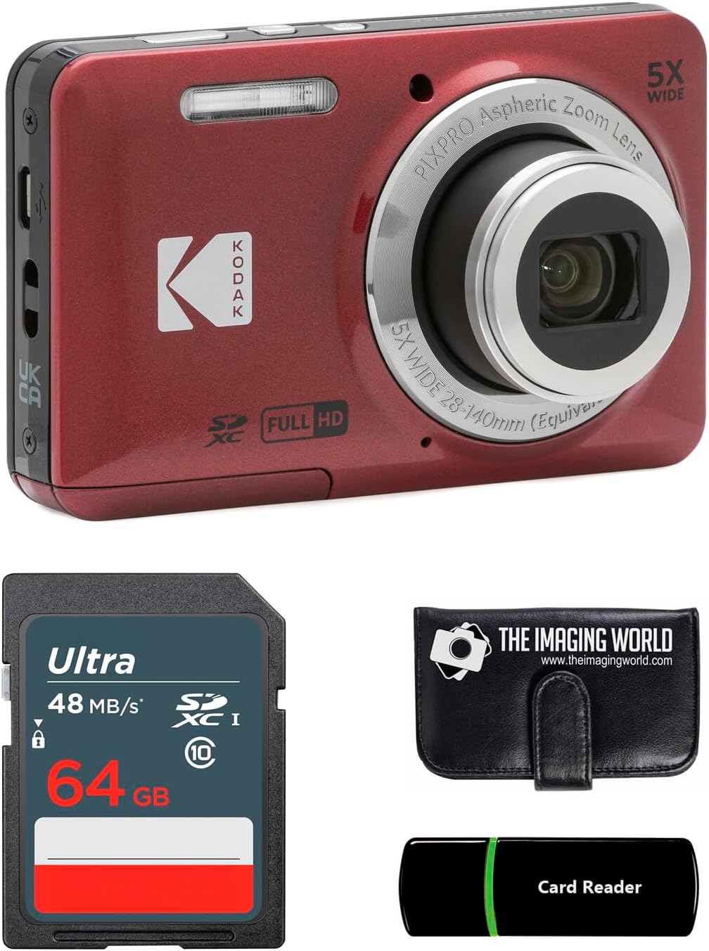 Kodak PIXPRO FZ55 - Cámara digital roja de 16 MP con zoom óptico 5X...