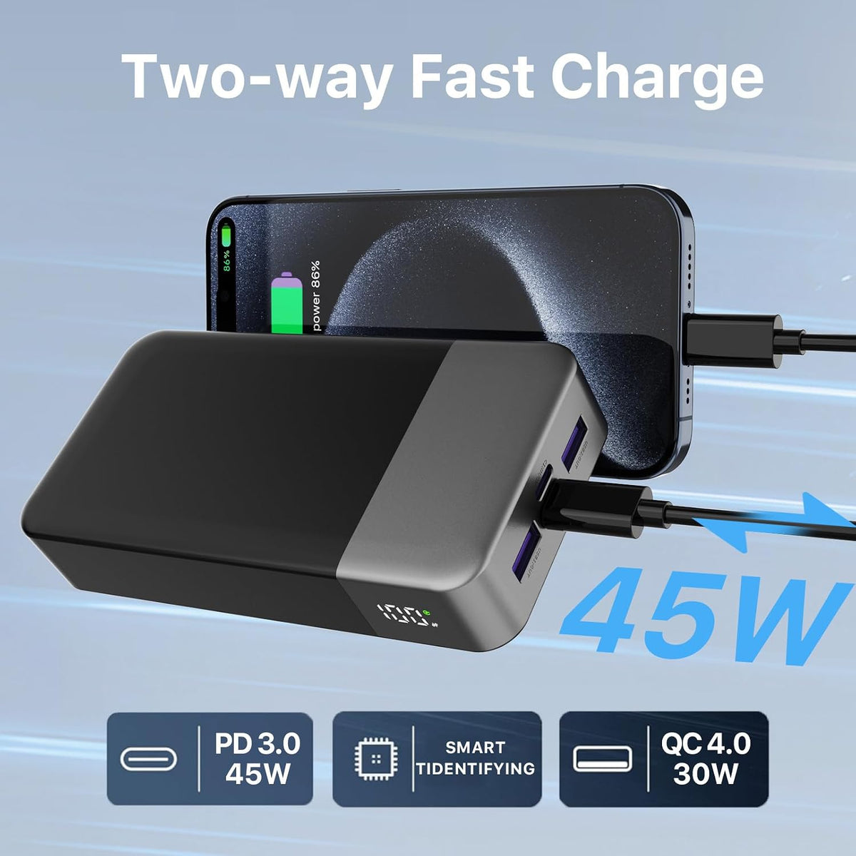 NOBIS Cargador portátil 45W 20000mAh Power Bank Carga rápida | Paqu...