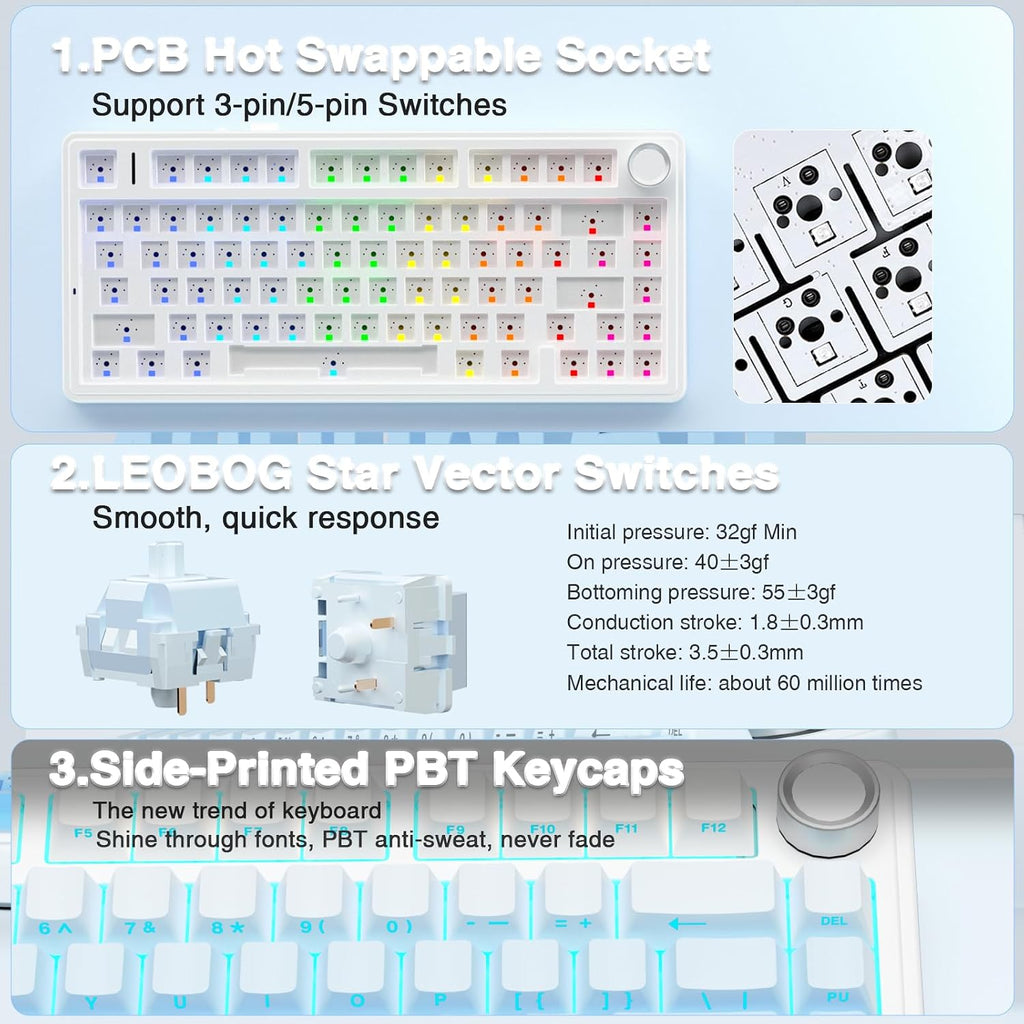 Teclado mecánico inalámbrico AULA F75 Pro, teclado personalizado in...