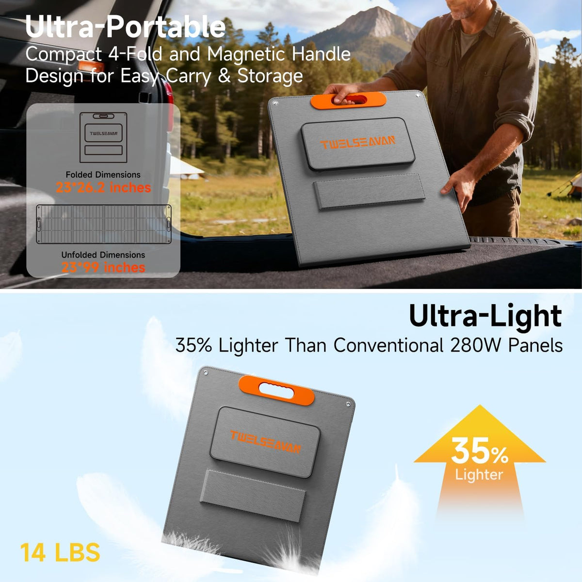 Panel solar portátil de 280W, impermeable HPBC IP65 para RV al aire...