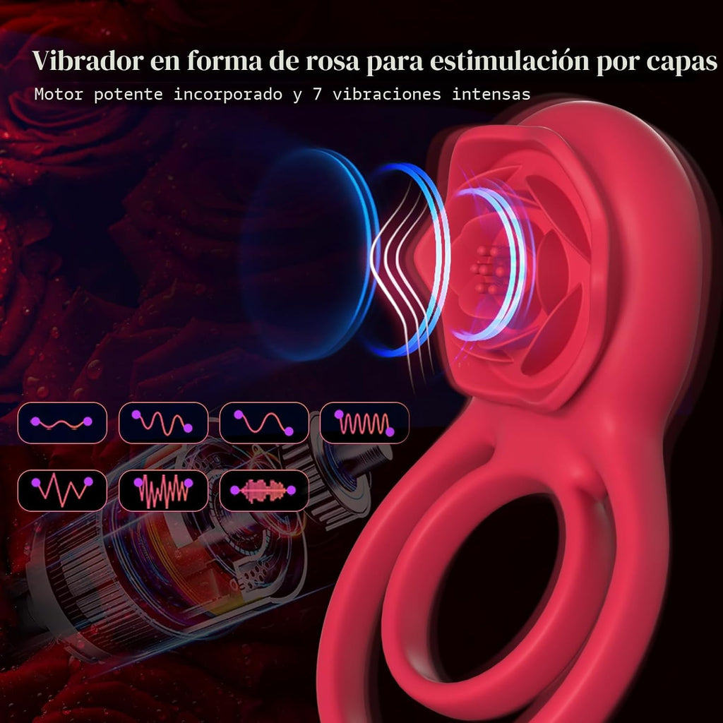 Anillo vibrador para el pene con estimulador de clítoris rosa, vibr...