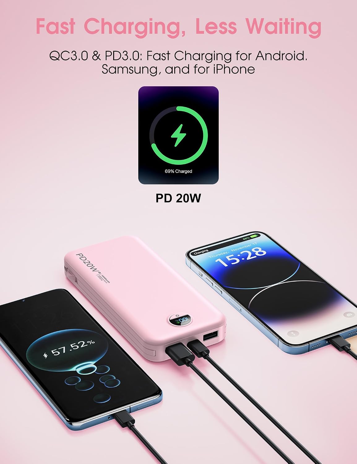 Cargador portátil citicr 10000mAh PD20W con cables integrados y enc...
