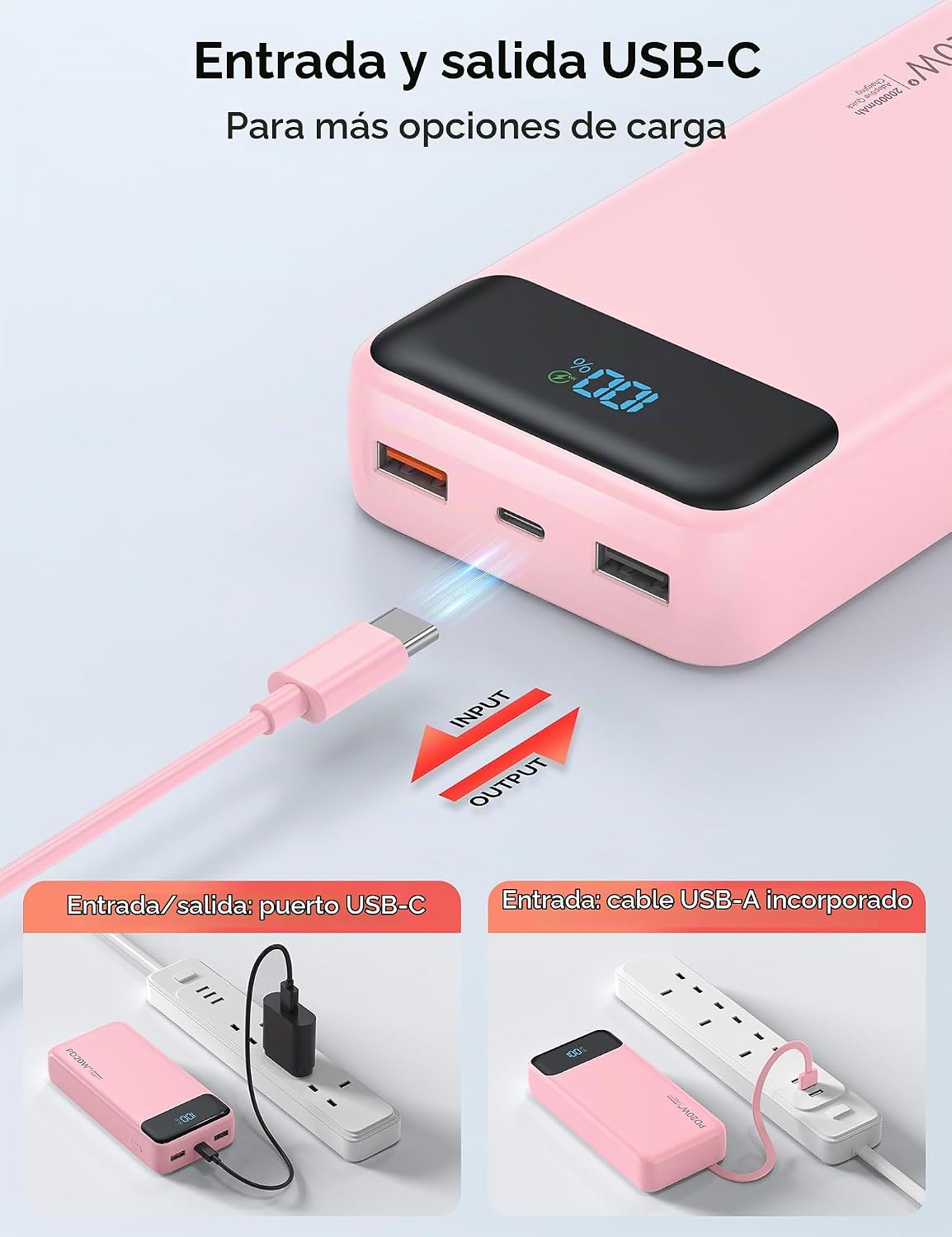 Nusyddy Cargador Portátil 20000mAh con 4 Cables Integrados y 6 Sali...
