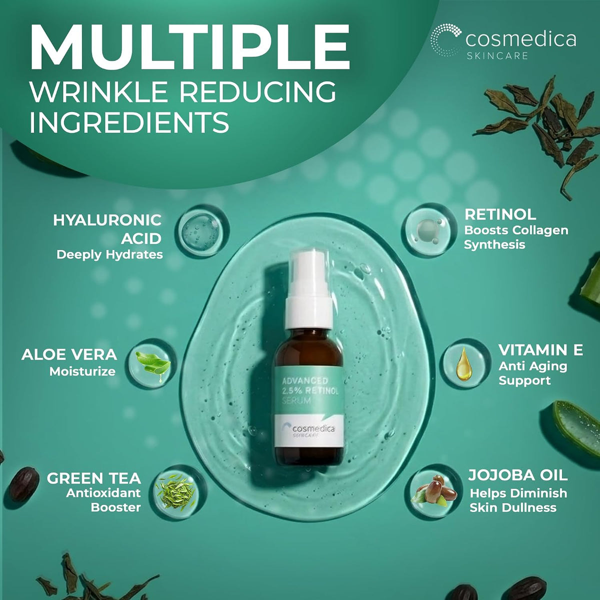 Cosmedica - Suero facial de retinol al 2.5% con ácido hialurónico y...