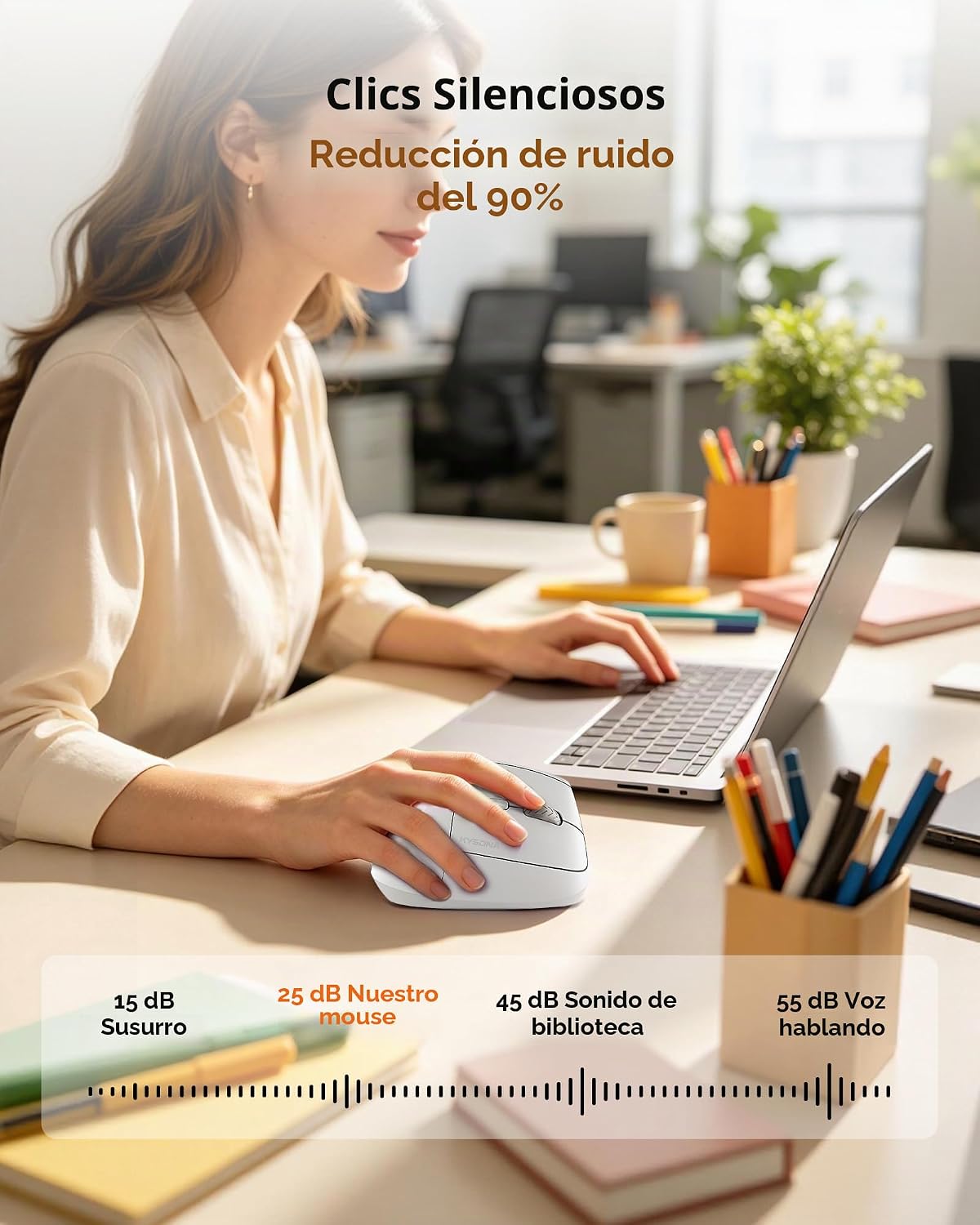 KYSONA Ratón de torre inalámbrico ergonómico de 57°, mouse Ergo sil...