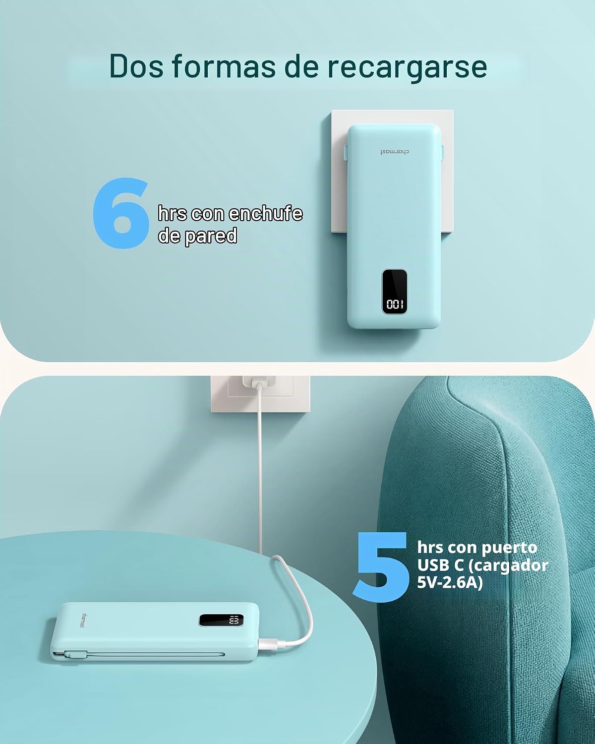 Cargador portátil charmast de 10000 mAh con cables integrados y enc...