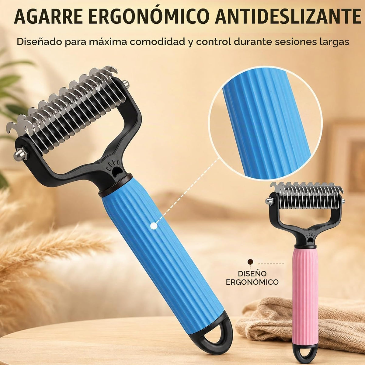 2 cepillos de aseo para mascotas, rastrillo de doble cara y peine d...