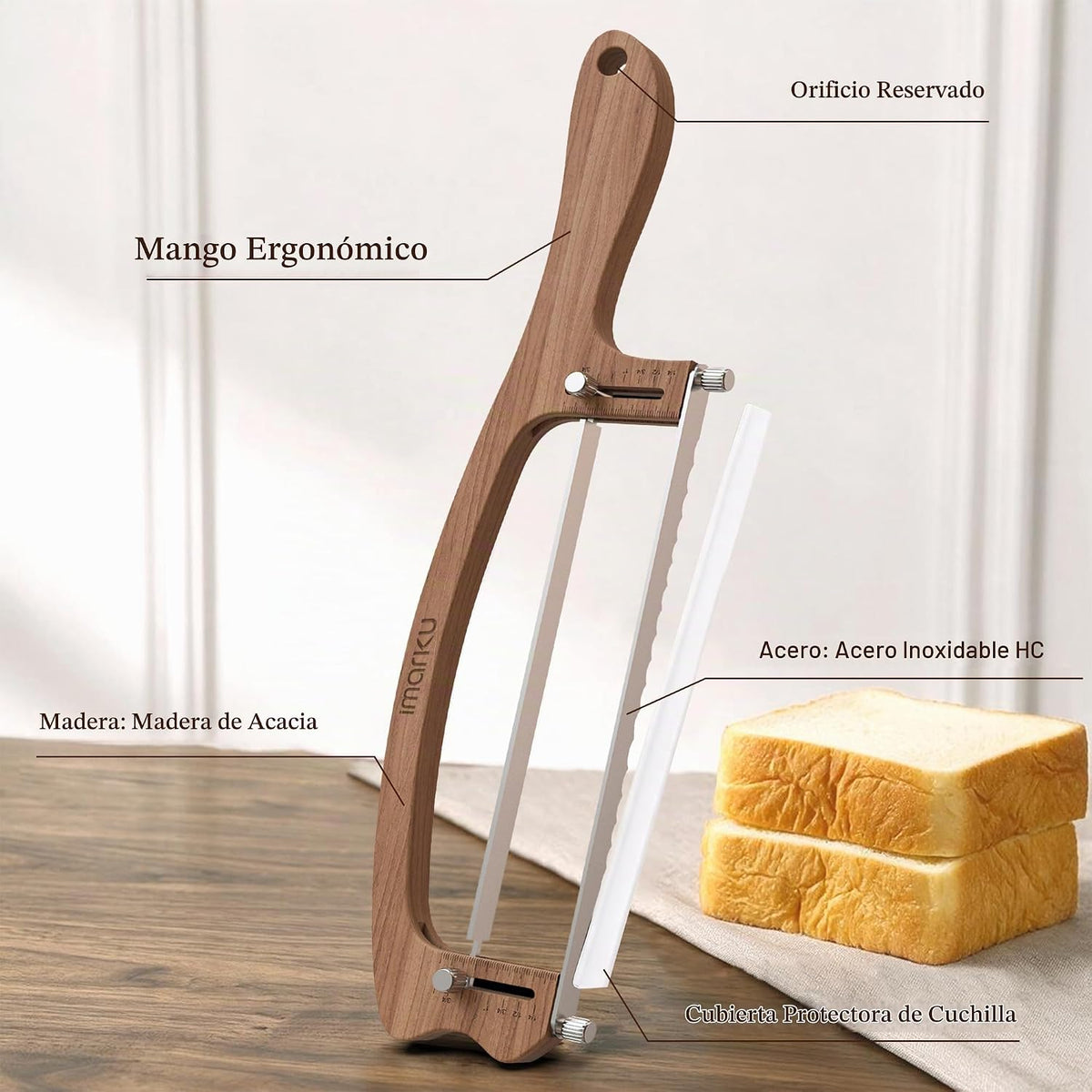 imarku Cortadora de pan de 10 pulgadas, cuchillo de pan casero de g...