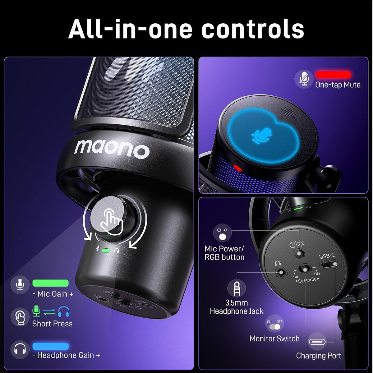 MAONO Micrófono inalámbrico para PC, micrófono condensador de trans...