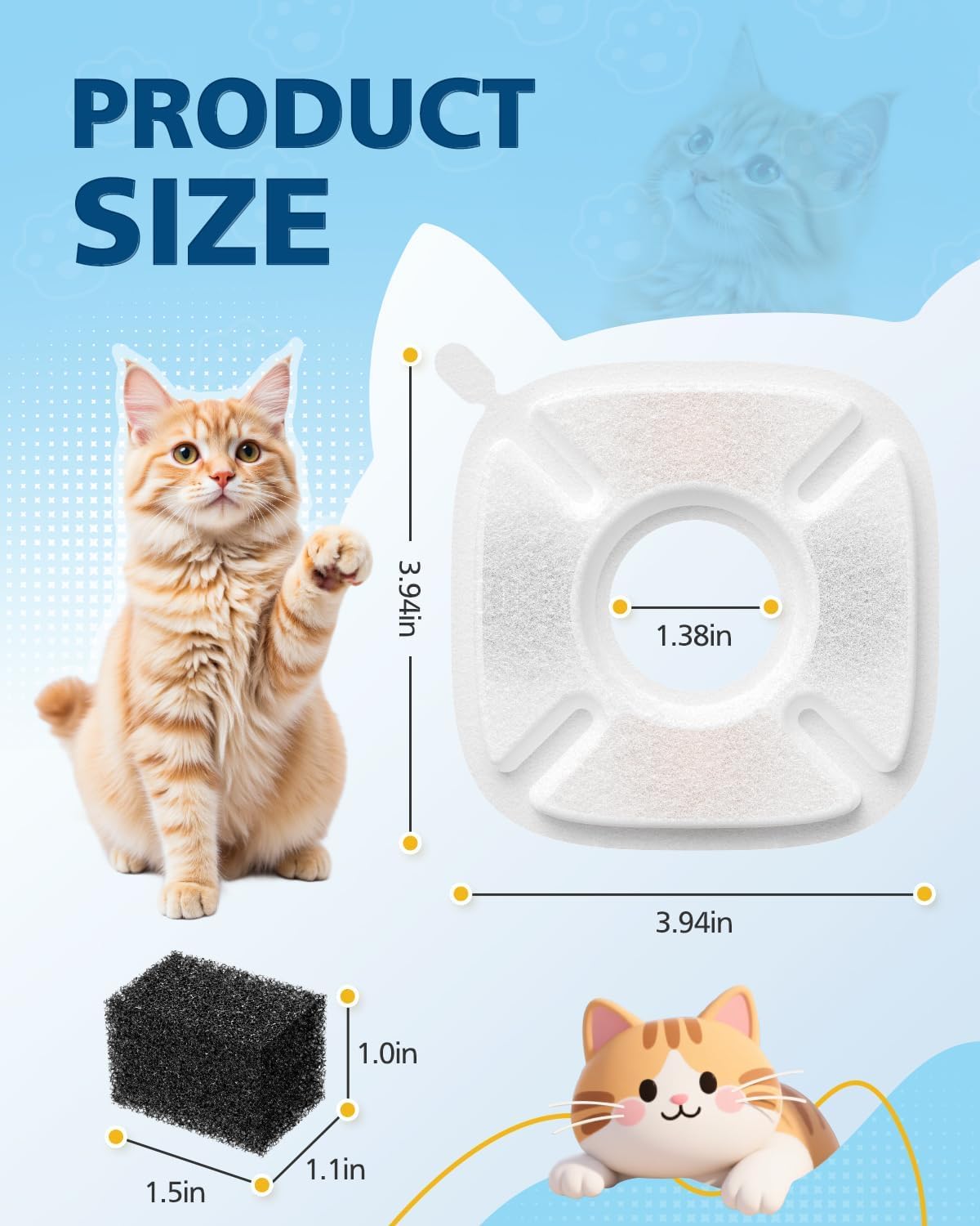 50 piezas de filtros de fuente de agua para gatos Veken de 95 onzas...