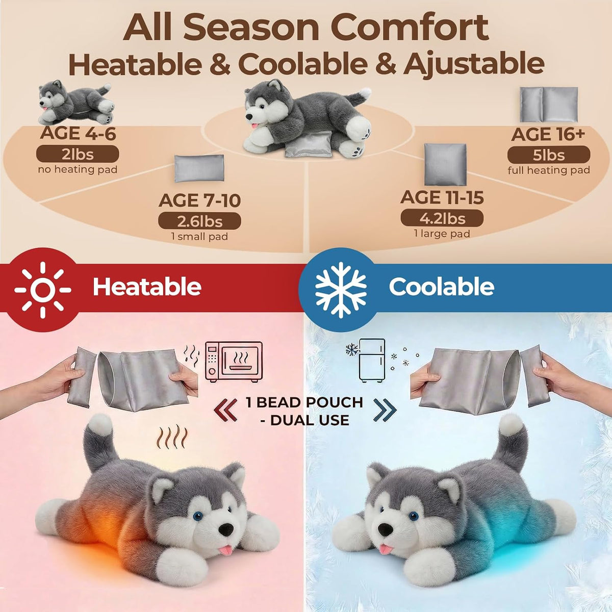 Mewaii Animales de peluche con peso con almohadilla térmica para mi...