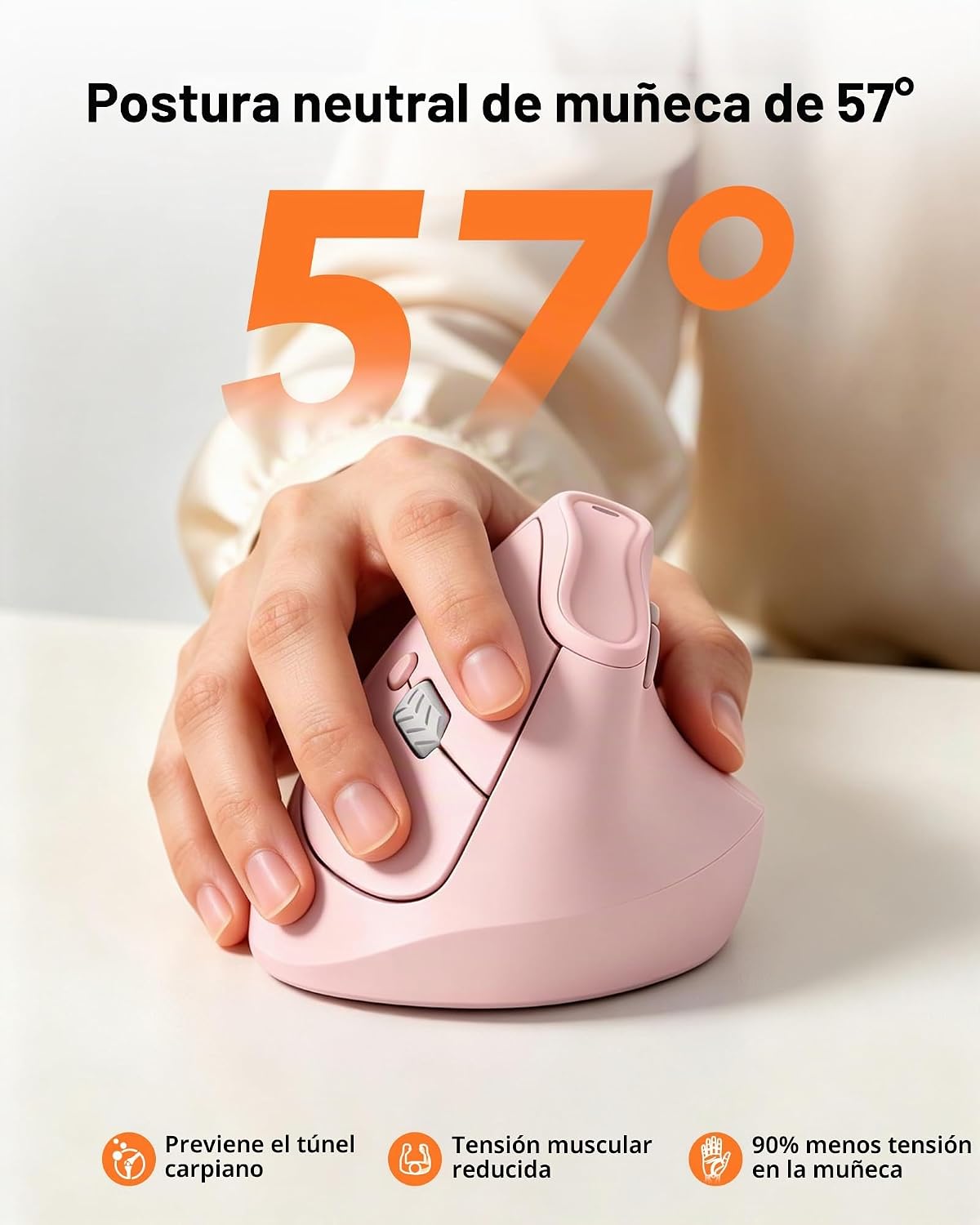 KYSONA Ratón de torre inalámbrico ergonómico de 57°, mouse Ergo sil...
