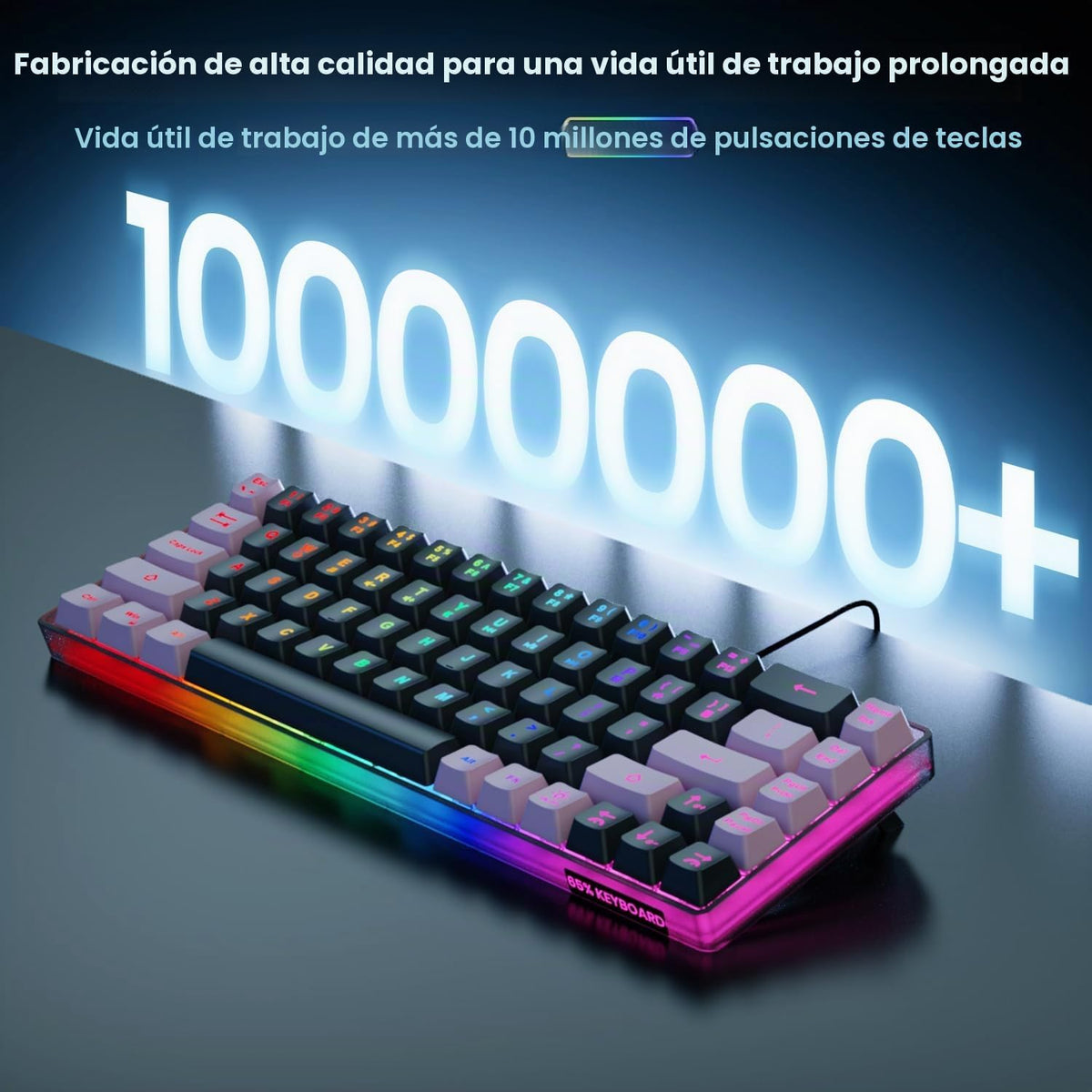GEODMAER 65% Teclado para Juegos, LED Retroiluminado, Teclado de Me...