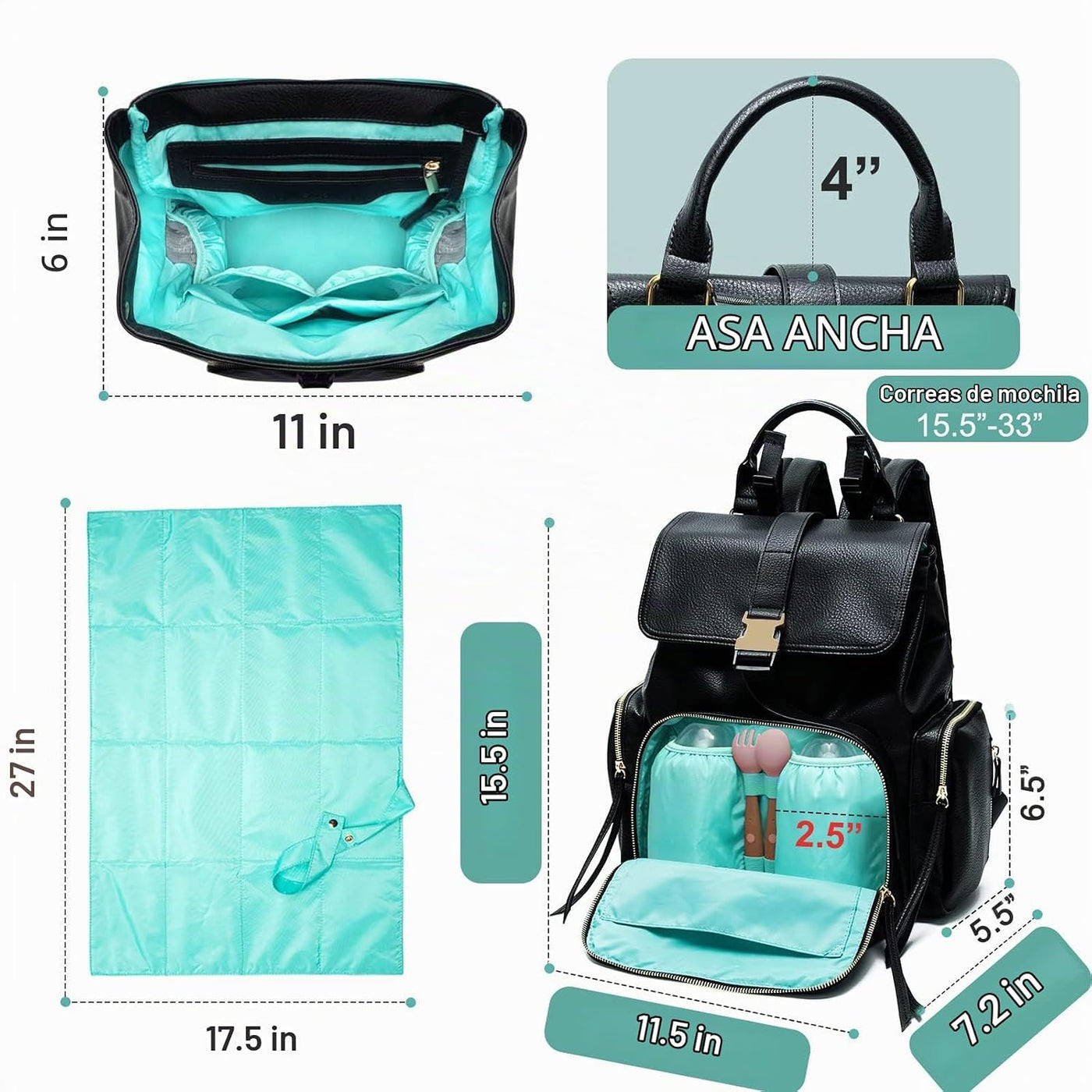 Mochila para pañales Mominside, mochila de cuero para mujer, bolsa...