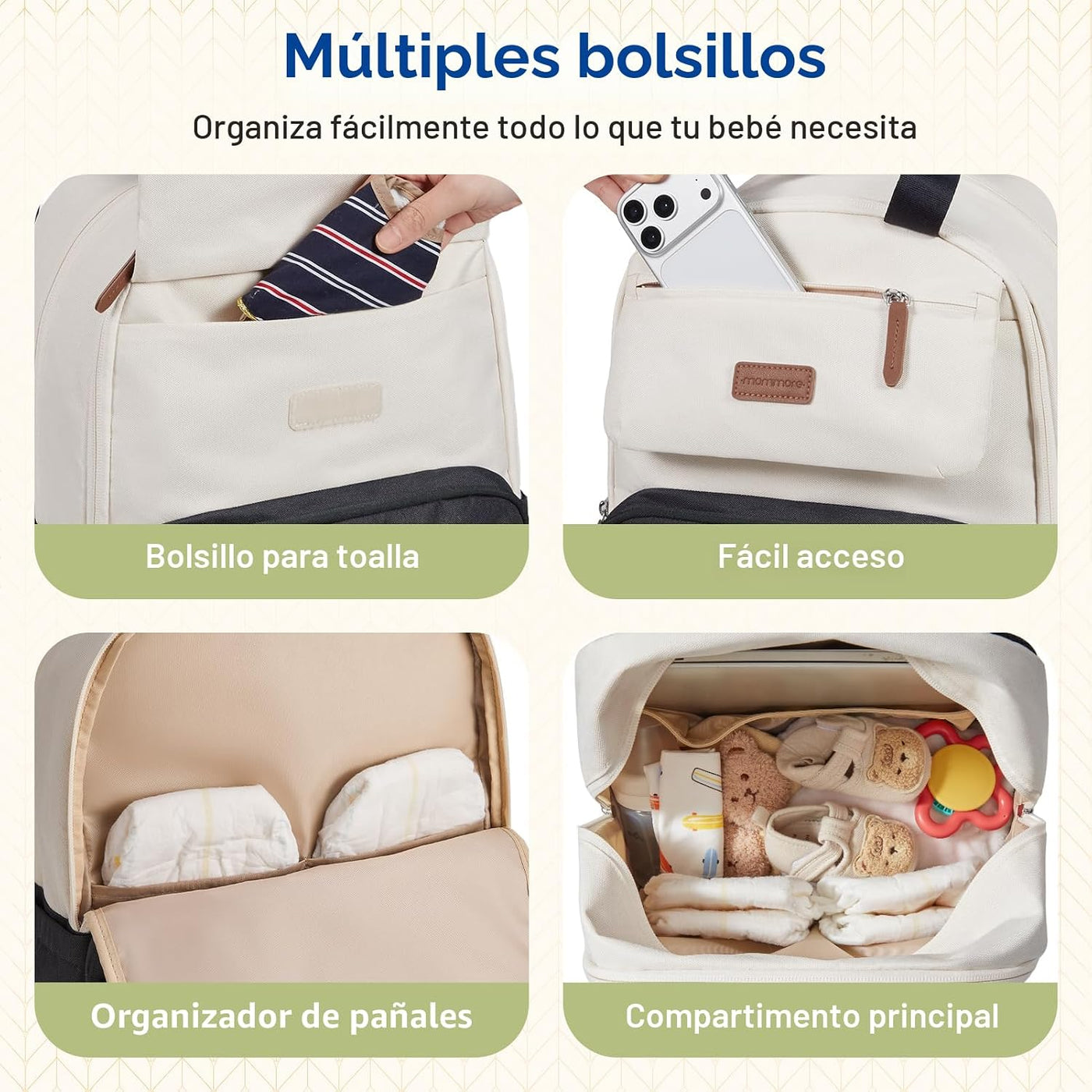 Mommore Mochila para pañales, bolsa de pañales extra grande para 2...