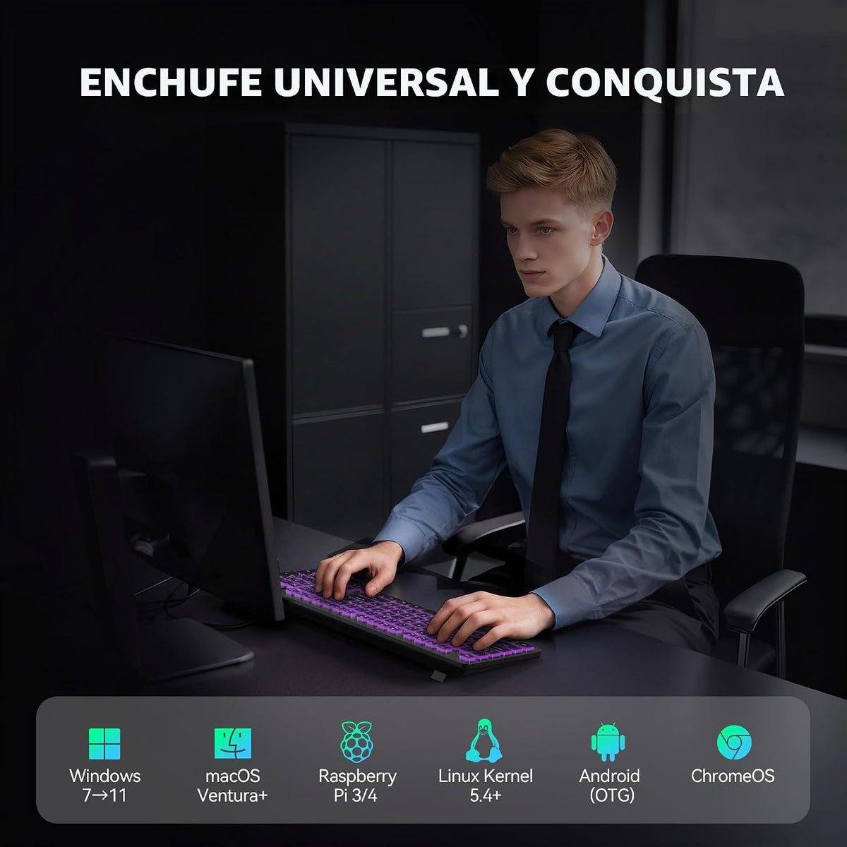 TECKNET Teclado con cable, escritura silenciosa, diseño de tamaño c...