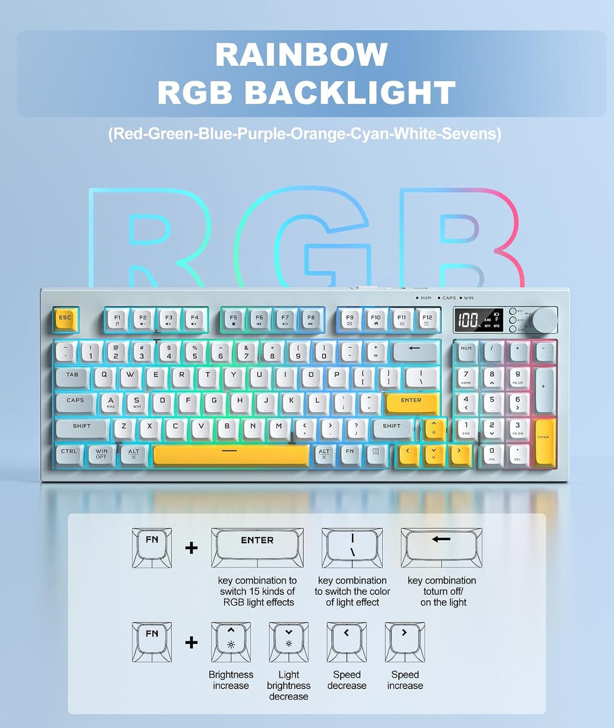 Membrana cremosa de teclado inalámbrico con retroiluminación arcoír...