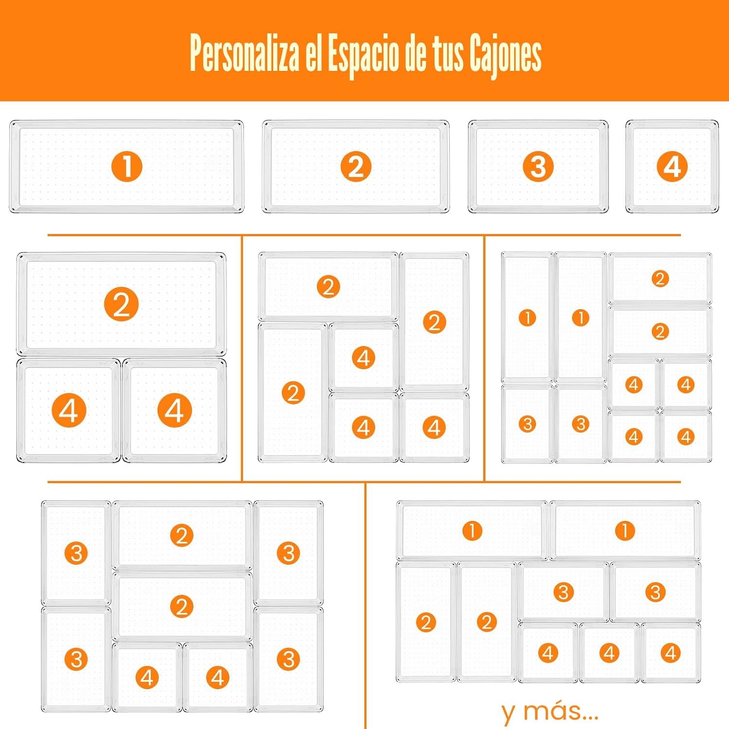 Criusia Juego de 18 organizadores de cajones transparentes de gran...