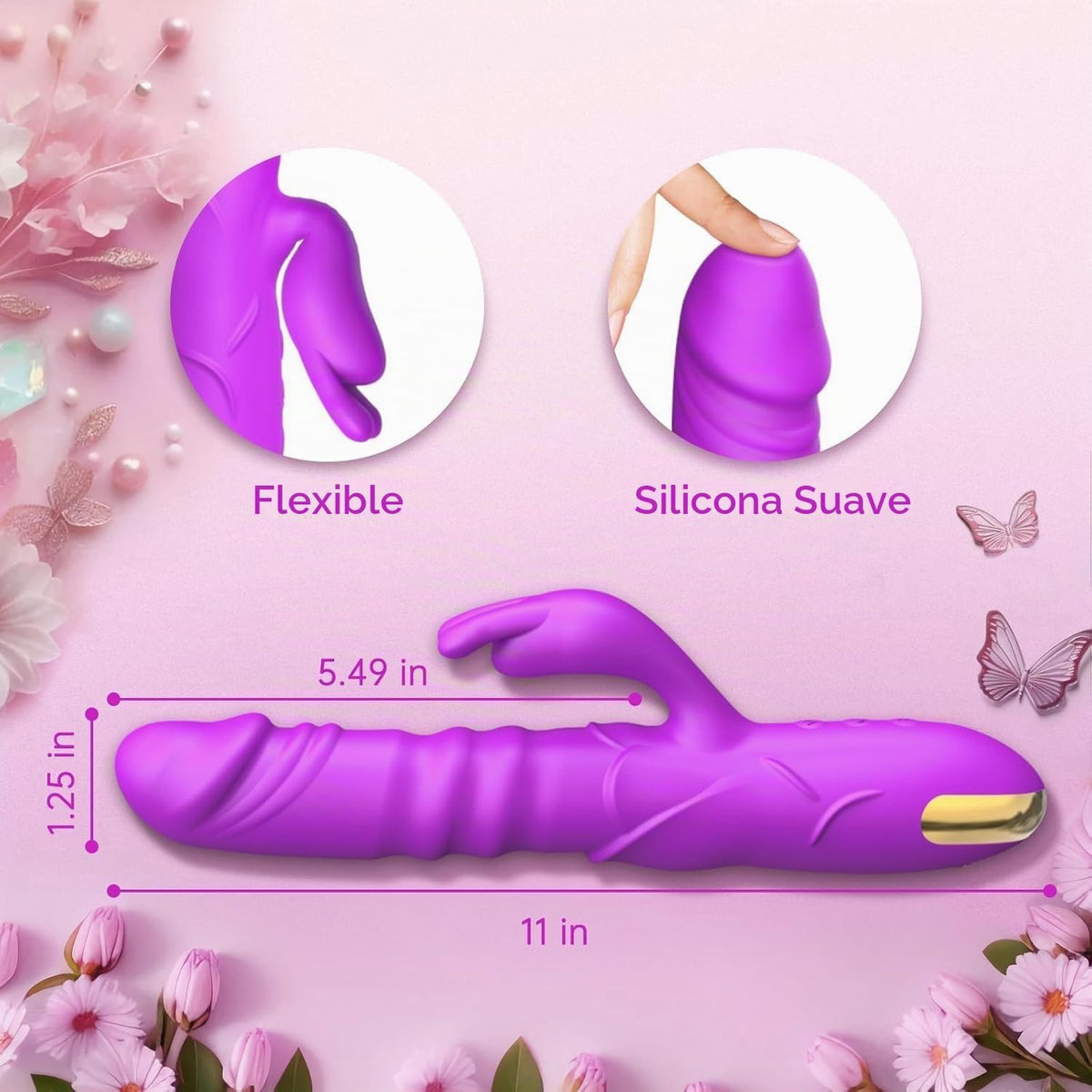 Consolador de empuje vibrador de conejo, vibrador de clítoris de pu...