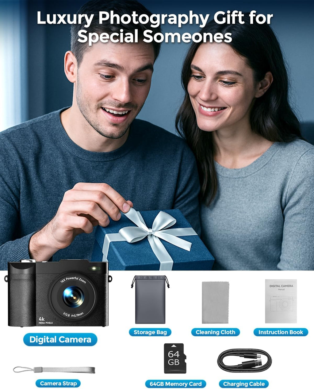 Cámara digital 4K para fotografía, cámaras digitales de enfoque aut...