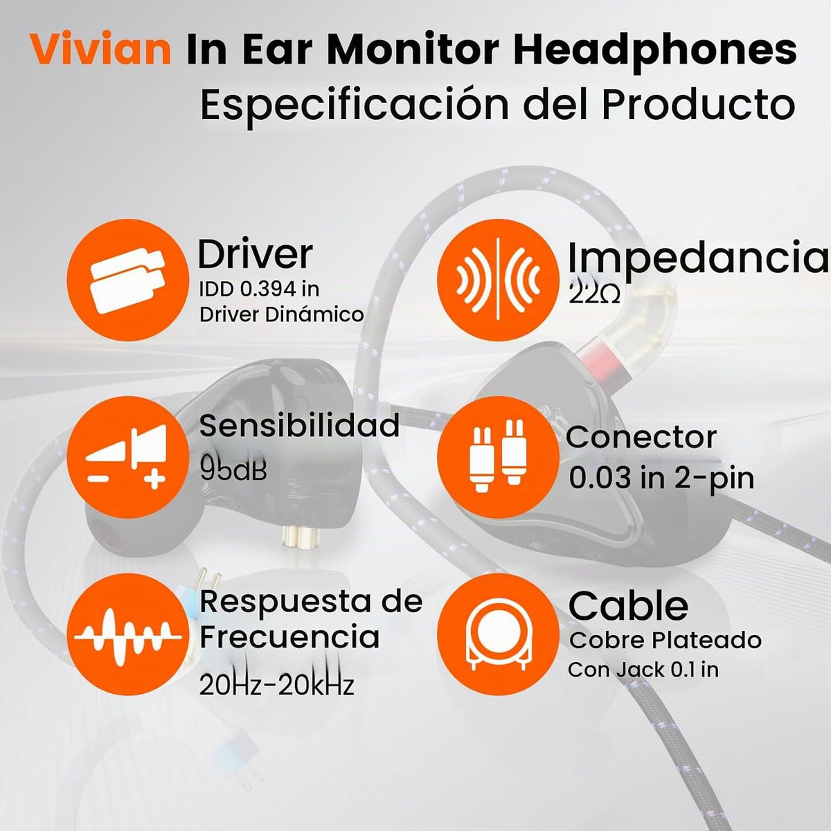 Auriculares IEM con cable para juegos con conector de 0.138 in, mon...