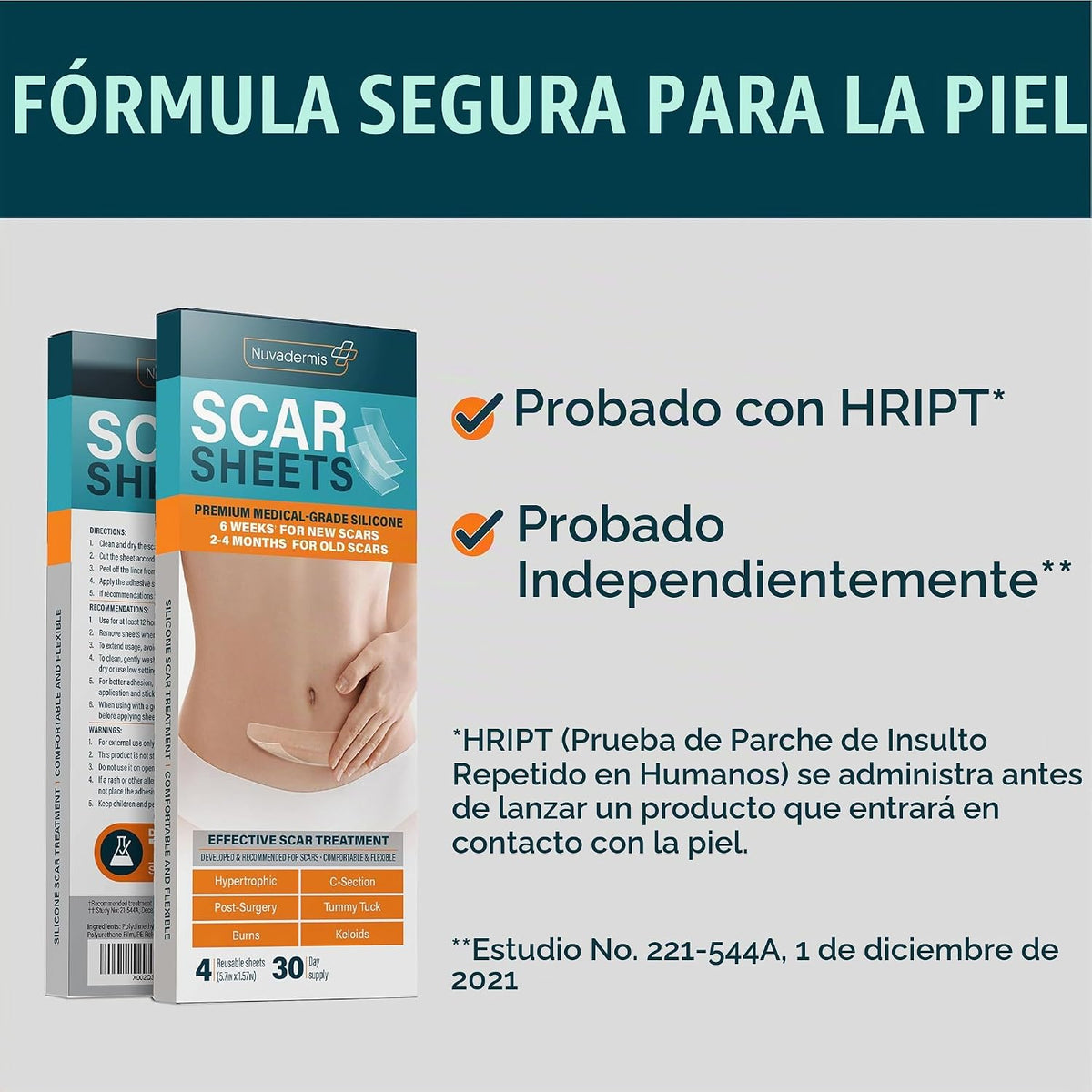 NUVADERMIS Hojas de silicona para cicatrices \u2013 Hojas de cicatr...