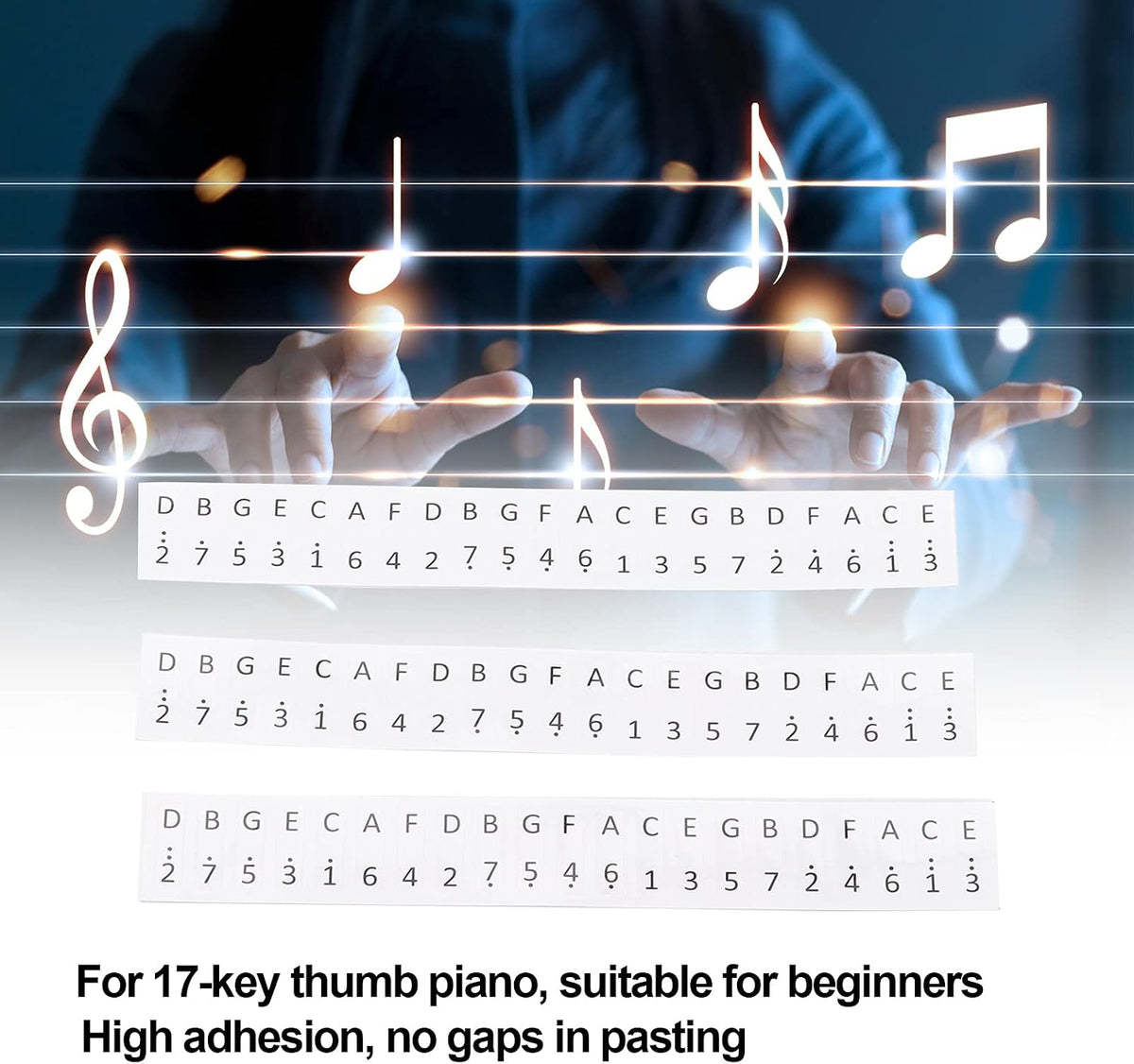3 calcomanías de 17 teclas Kalimba, etiquetas extraíbles para tecla...