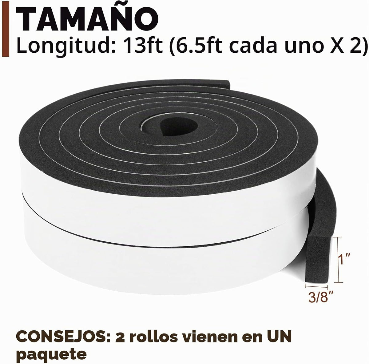 Yotache 2 rollos de cinta aislante de espuma de 1 pulgada x 3\/8 pu...
