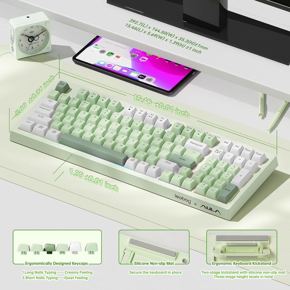 LEOBOG x Aula Teclado Inalámbrico 98 Teclas Teclados de Membrana de...