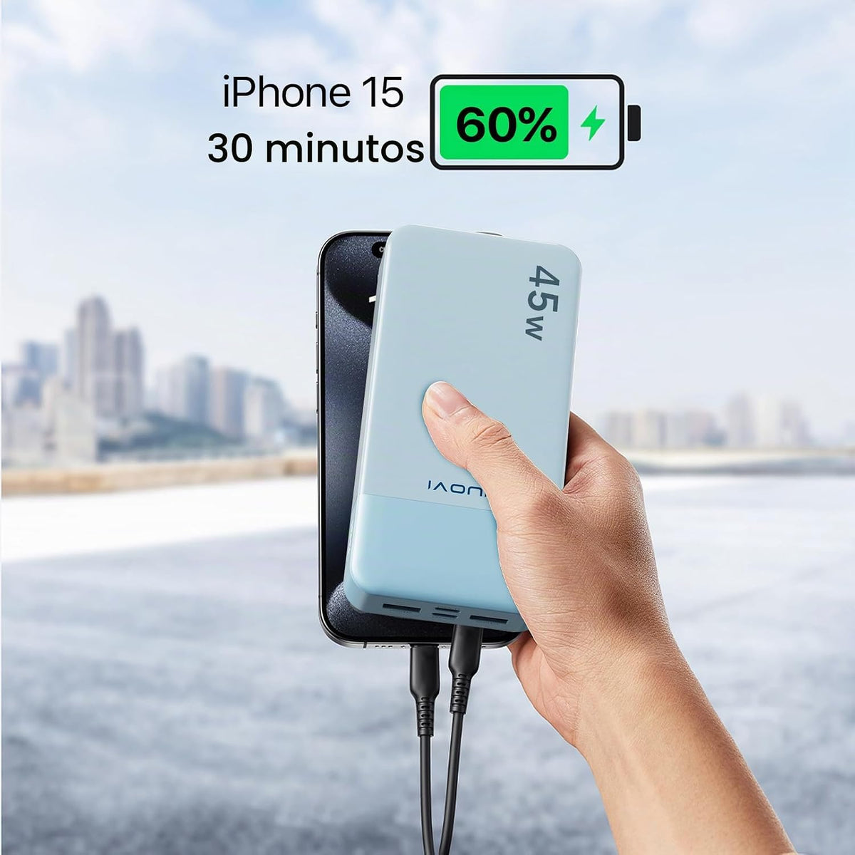 Cargador portátil JUOVI Power Bank 45W 20000mAh | PD QC carga rápid...