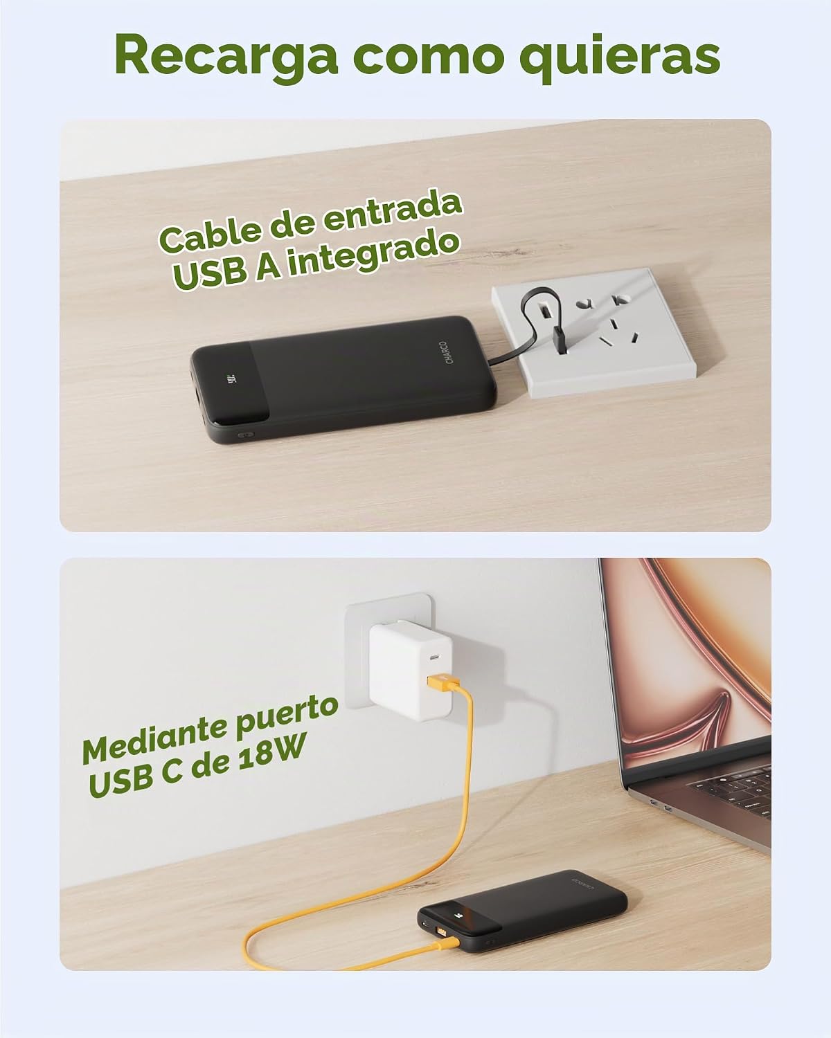 CHARCO Cargador portátil Banco de energía con cable incorporado 100...