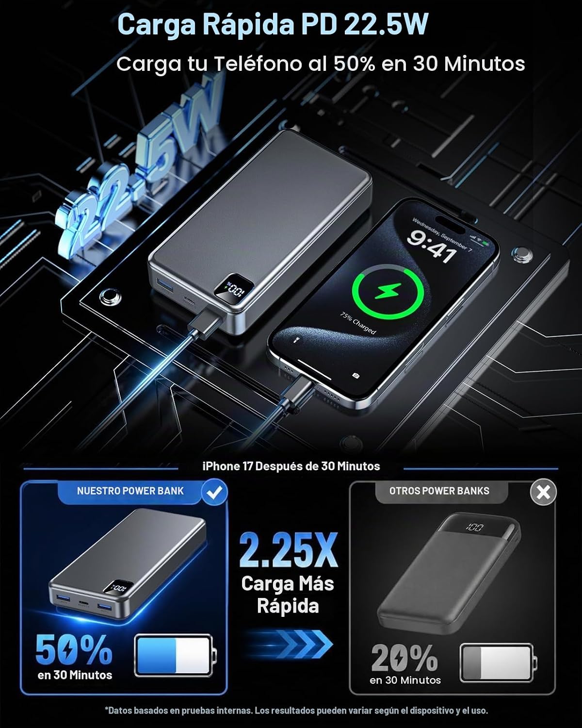 Cargador portátil 56800mAh, 22.5W Banco de carga rápida del poder c...