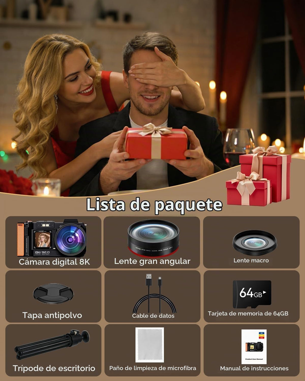 Cámara digital 8K para fotografía, cámara de vlogging WiFi de 92MP...