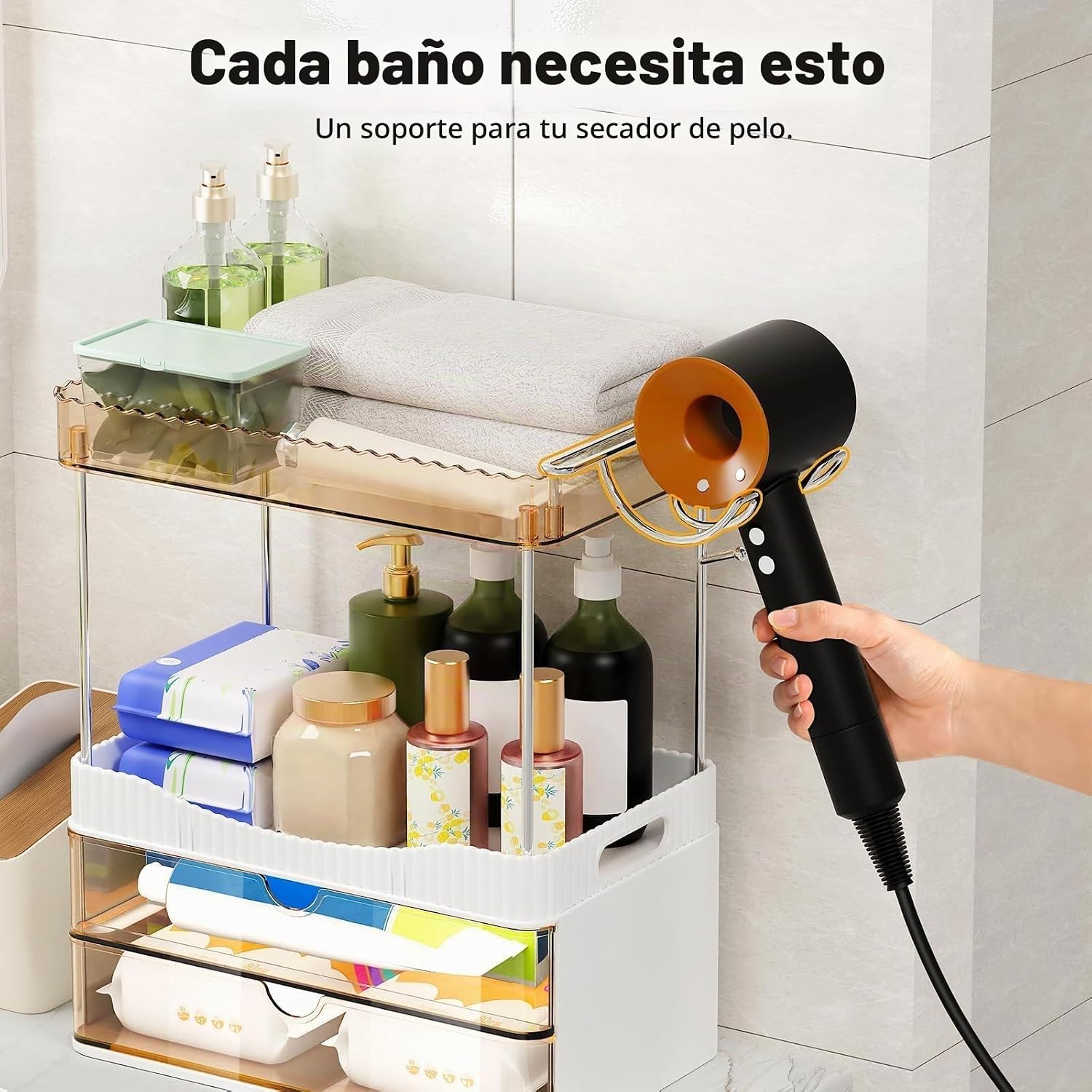 TasticTotes Organizador de mostrador de baño con soporte para secad...