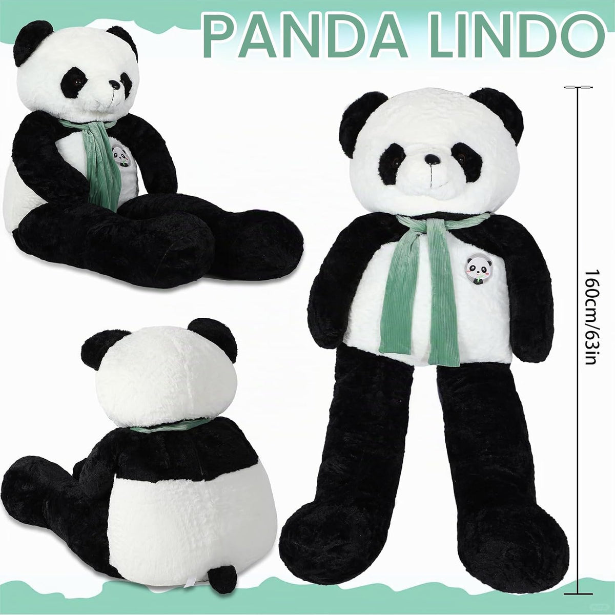 RoundFunny Peluche de oso panda gigante de 63 pulgadas | Animal de...